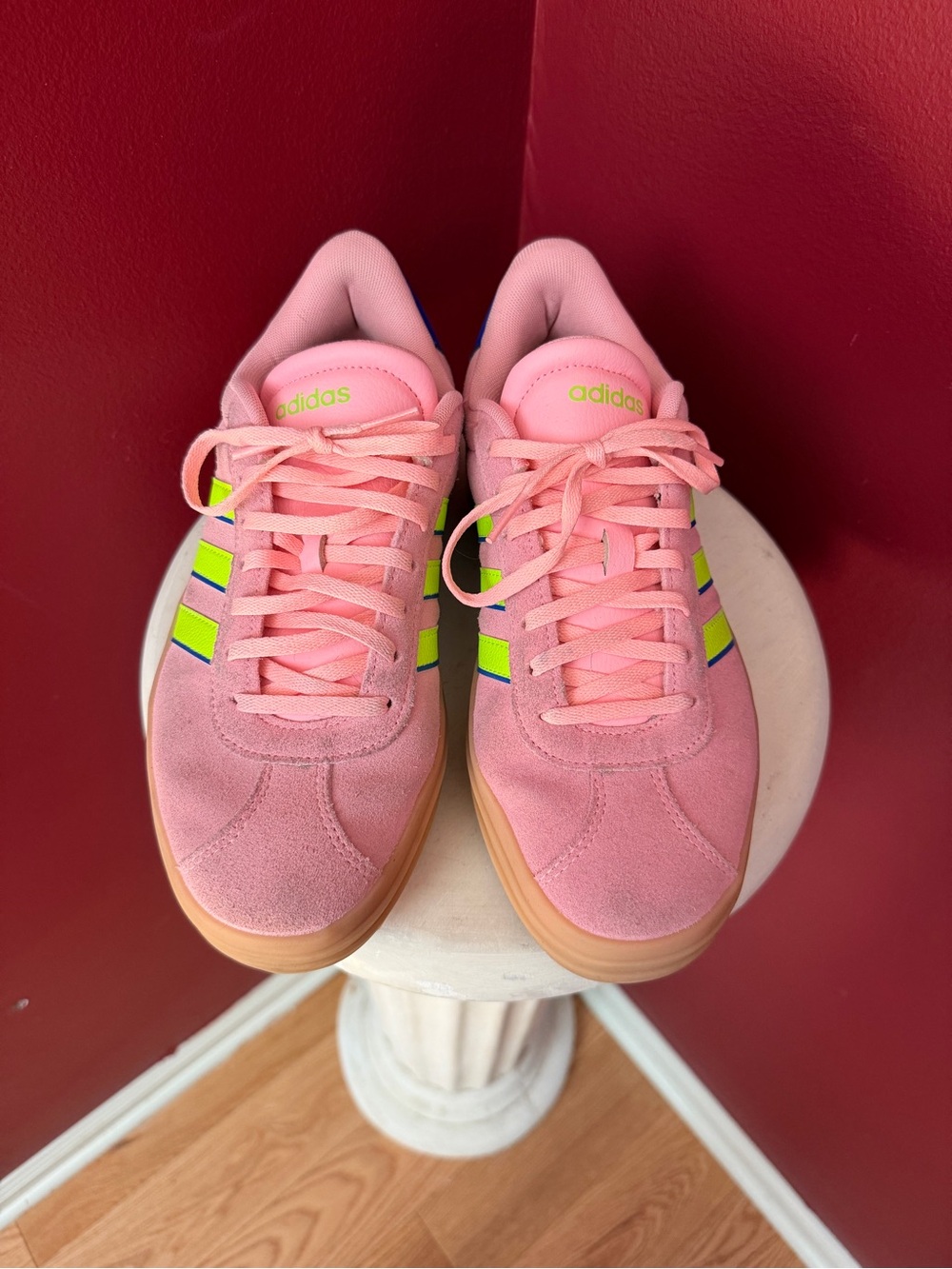 Adidas Pink & Neon Green Suede Platform Sneakers - Picture 7 of 8